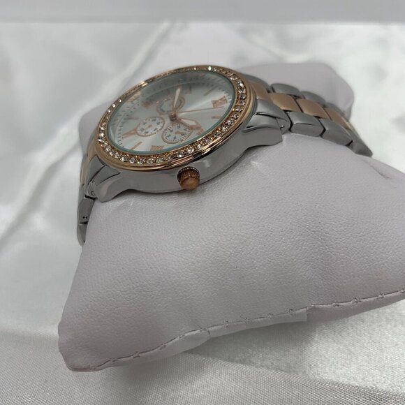 Womens FMD Quartz Analog Watch Rose Gold Silver Crystal Accents New Battery - Picture 4 of 8